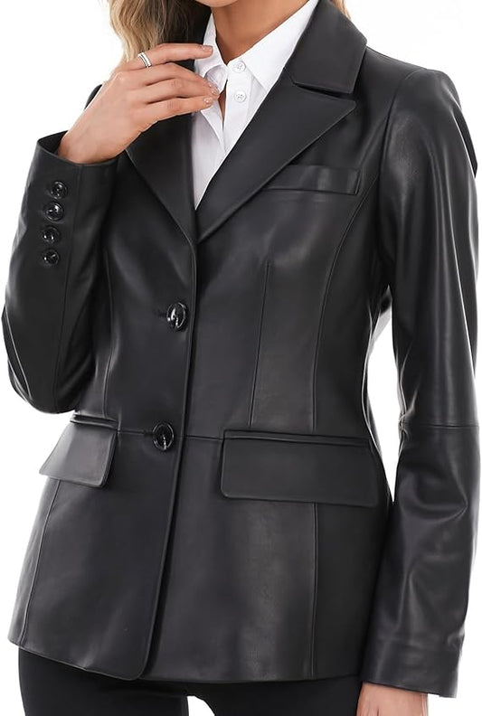 blazer style leather jacket women