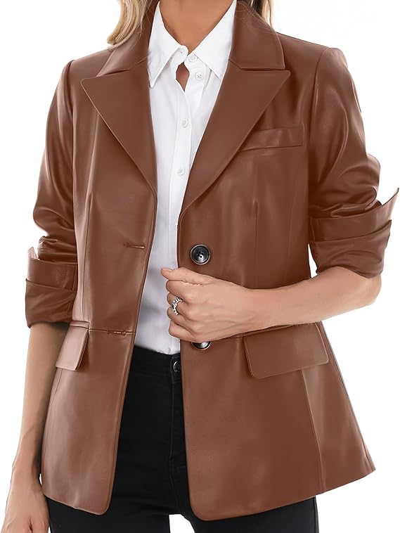 blazer style leather jacket women