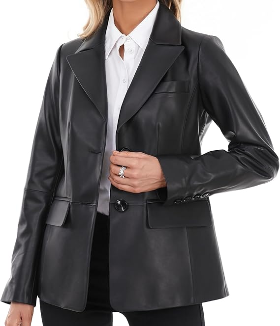 blazer style leather jacket women