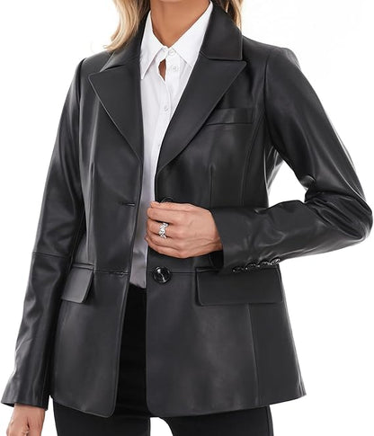 blazer style leather jacket women