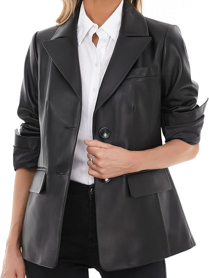 blazer style leather jacket women